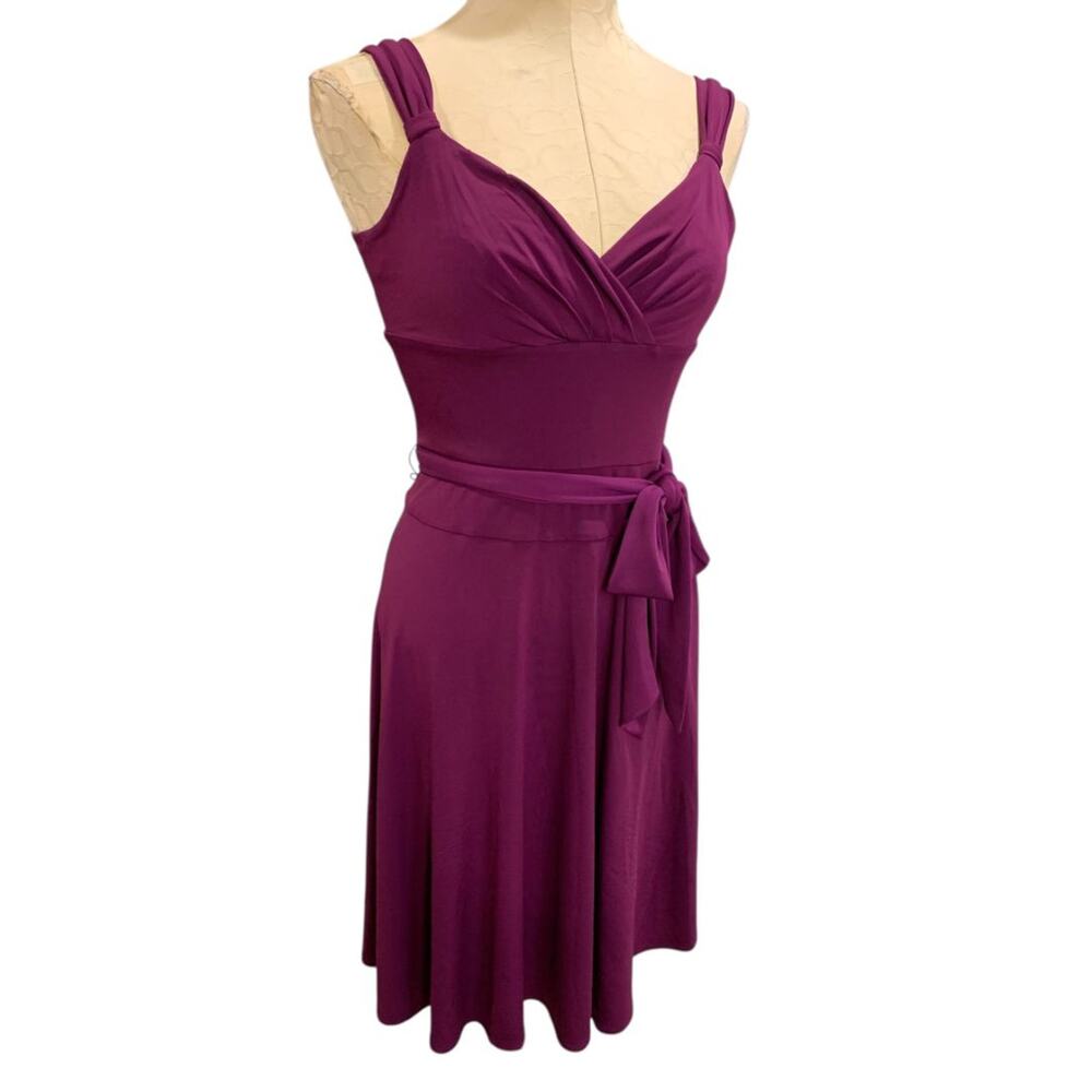 Size 4 Morgan McFeeters Purple V-Neck Dress Sleeveless Belted